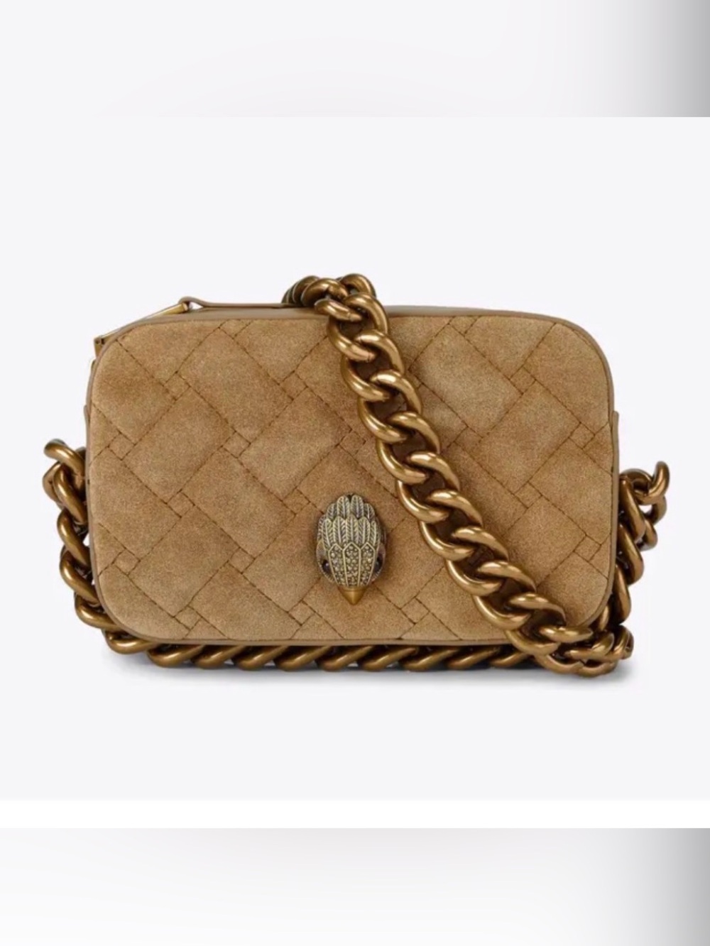 KURT GEIGER Suede Woven Crossbody Bag with Antique Gold Chain